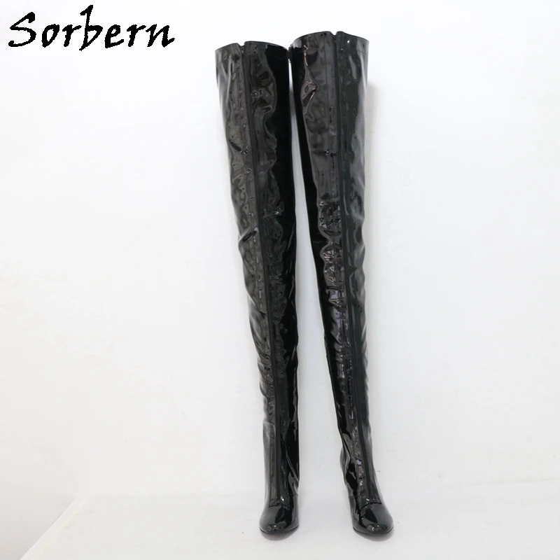 Sorbern 90cm Heelless Fetish Women Boots 12cm Round Toe Burlesque Crotch Thigh Front Zipper Shoes Unisex Custom Leg Size