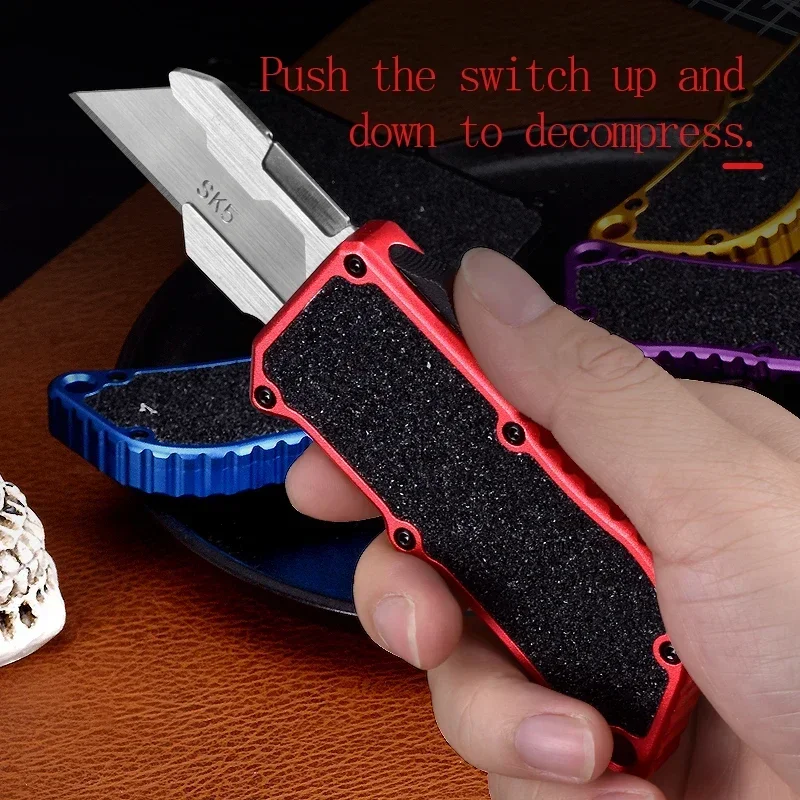 New Black EDC Pocket Knives OTF Aluminum Alloy Frosting Knife Outdoor SK5 Blades Cutter Portable Exocet Series Wallpaper Cutter