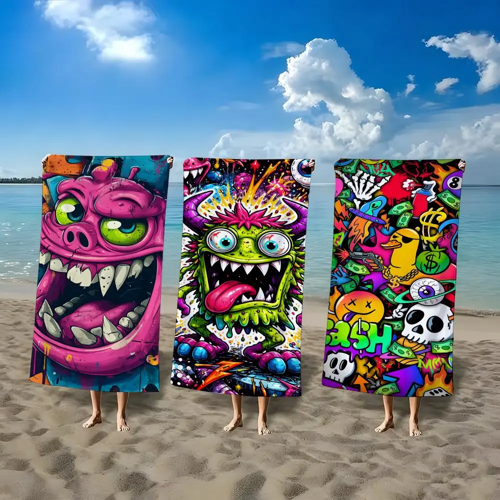 Street Art graffiti monster Towel ultra-fine fiber quick drying absorbent bath towel, outdoor swimming sports towel