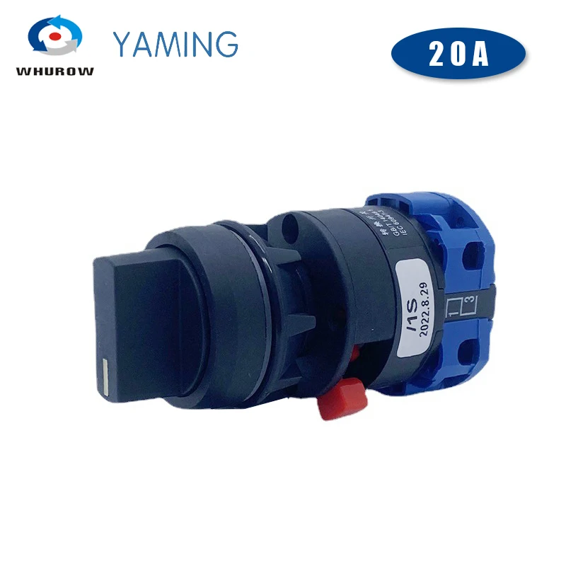 

LW26-20/1S Single Hole 22mm Installation 20A Three Position 1 Pole Changeover Selector Dual Power Rotation Rrotary Cam Switch