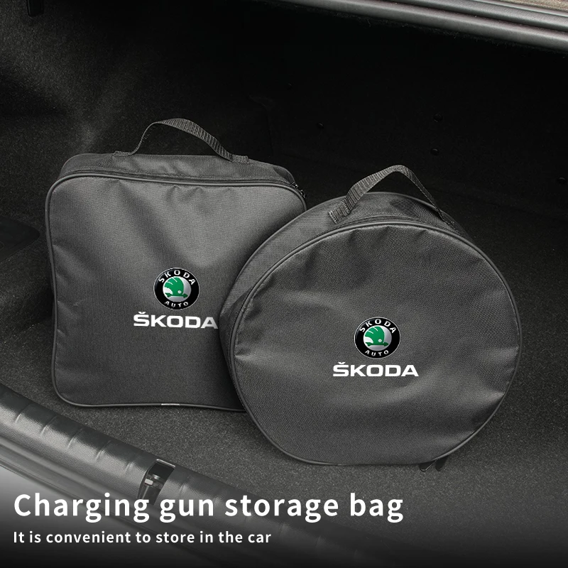 Car Charging Gun Storage Bag Trunk Cable Tools Pouch Accessories For Skoda Superb Rapid Octavia Kodiaq Fabia Derivative Karoq Ka view 2