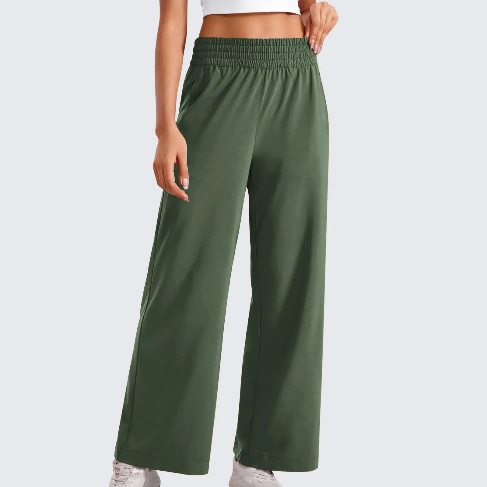 

Women's lightweight wide leg pants 30 inches high waist casual travel work pants with pockets loose fit for spring and summer