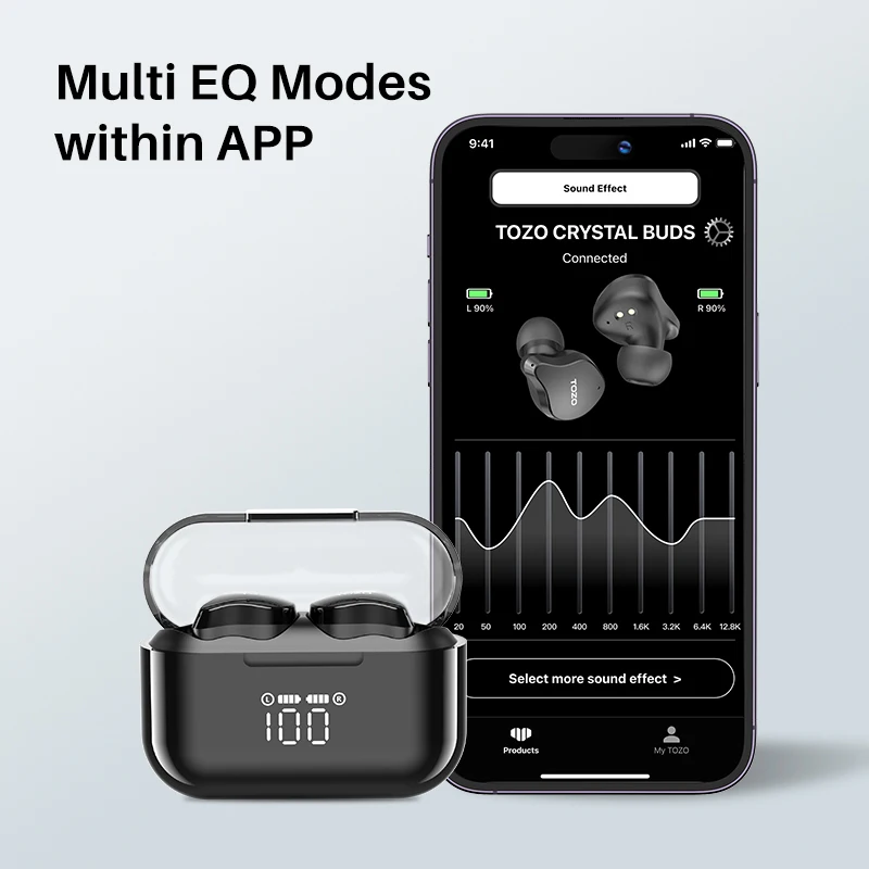 TOZO T18 Bluetooth 5.3 Fones de ouvido, fones de ouvido esportivos sem fio, fones de ouvido com redução de ruído, IPX7 Waterproof Earbuds