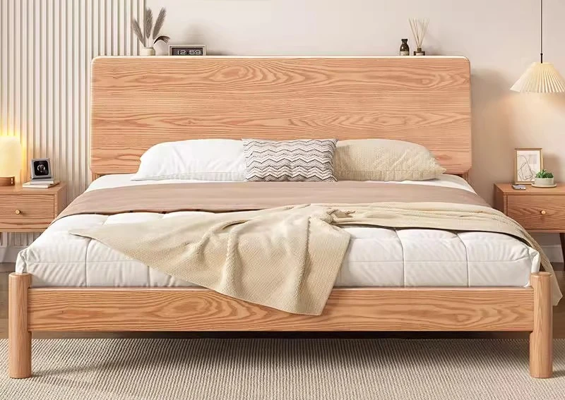 All solid wood Chinese master bedroom wooden bed 1.5 modern storage 1.8 double bed thickened