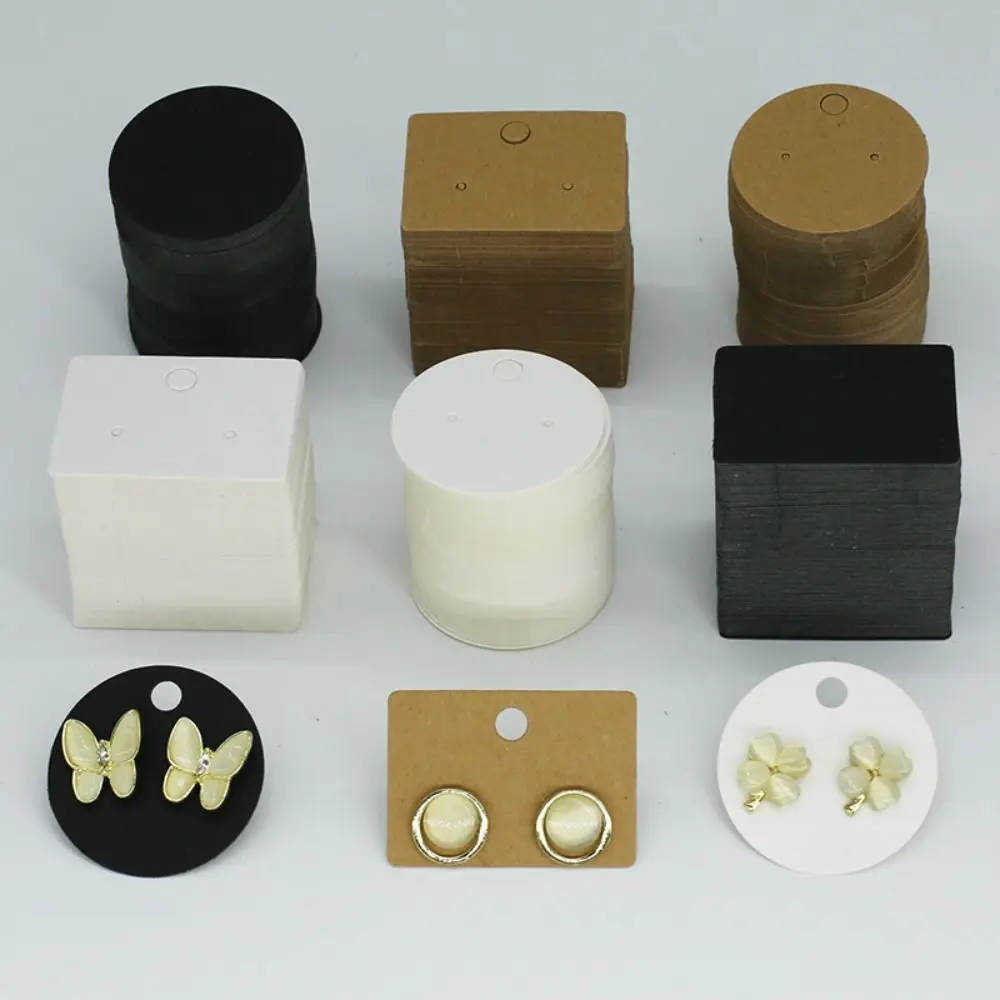 200PCS kertas portabel anting-anting tampilan kartu bulat persegi kosong kartu kardus tahan lama telinga kancing pemegang rumah