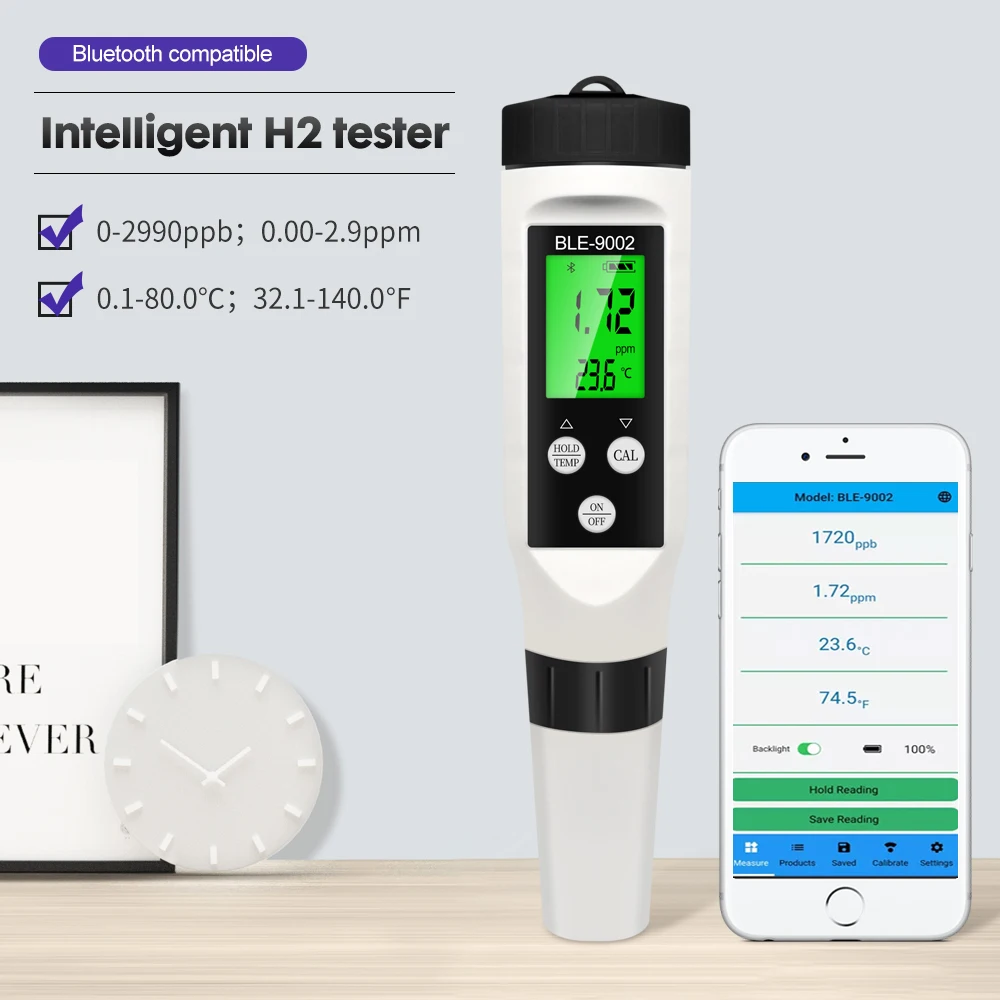 Kompatybilny z bluetooth H2 Tester miernik wodoru 0-2990 PPB automatyczna kalibracja analizator jakości wody dla bogatej woda wodorowa