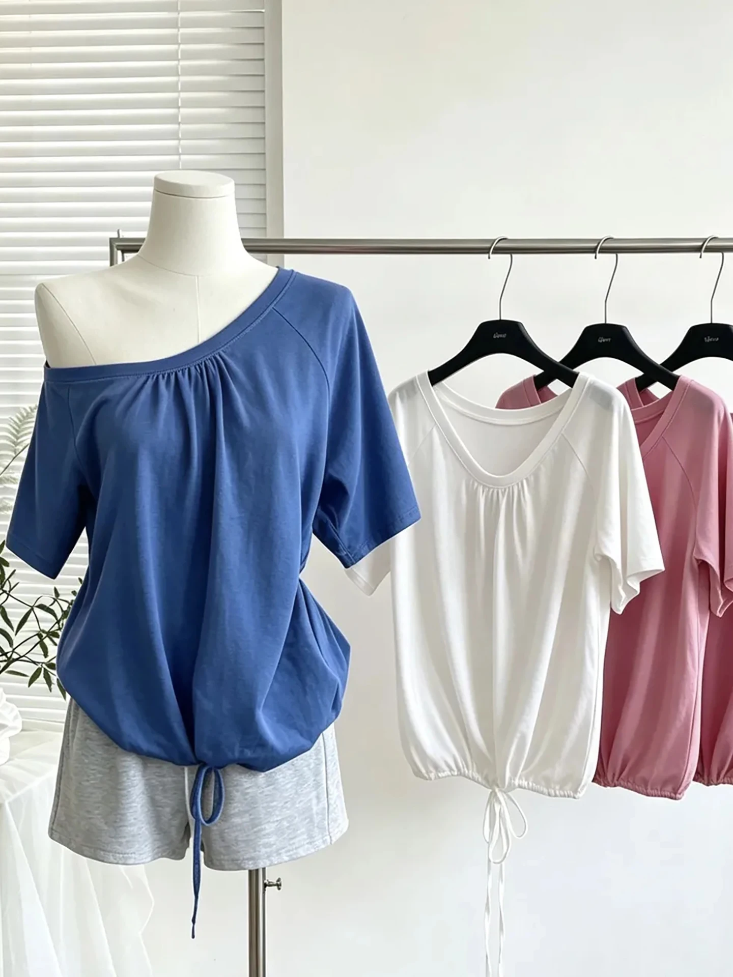 

Lavender T-Shirt Women's Summer 2026 New Folded Shoulder Lazy Style INS Elegant Commuting Casual Top