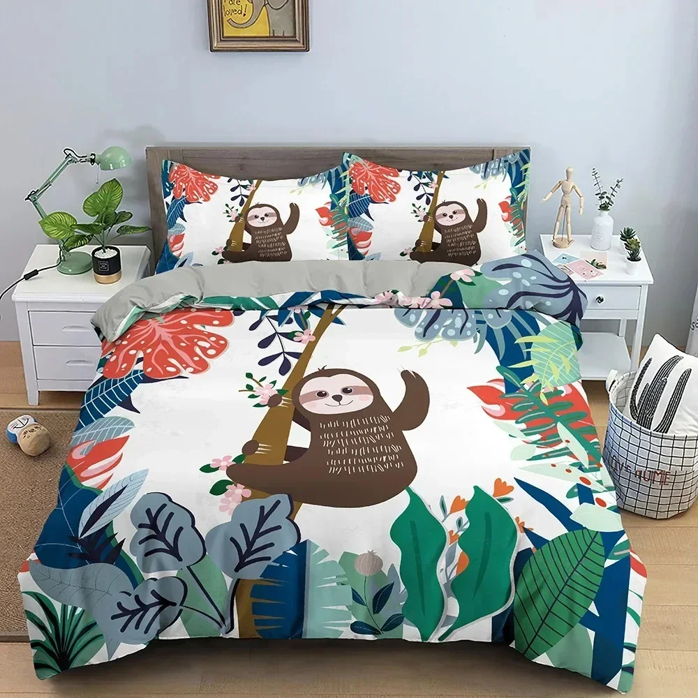 3D Print Tree Sloth Bedding Set Boys Girls Twin Queen Size Duvet Cover Pillowcase Bed Kids Fashion Home Textileextile