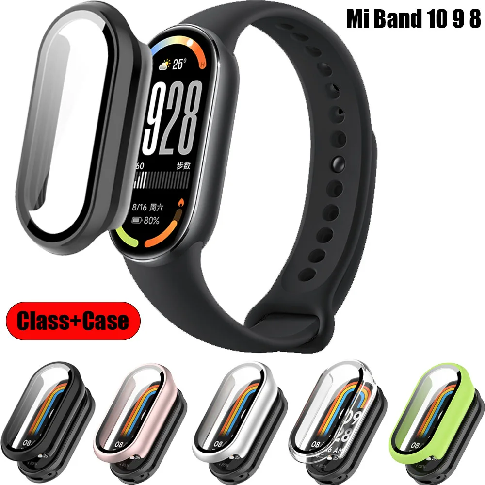 

HD Tempered Glass+PC Case For Xiaomi Band 10 9 8 NFC All-around Screen Protective Shell For Mi Band 9 10 8 Upgraded Bumper Cover