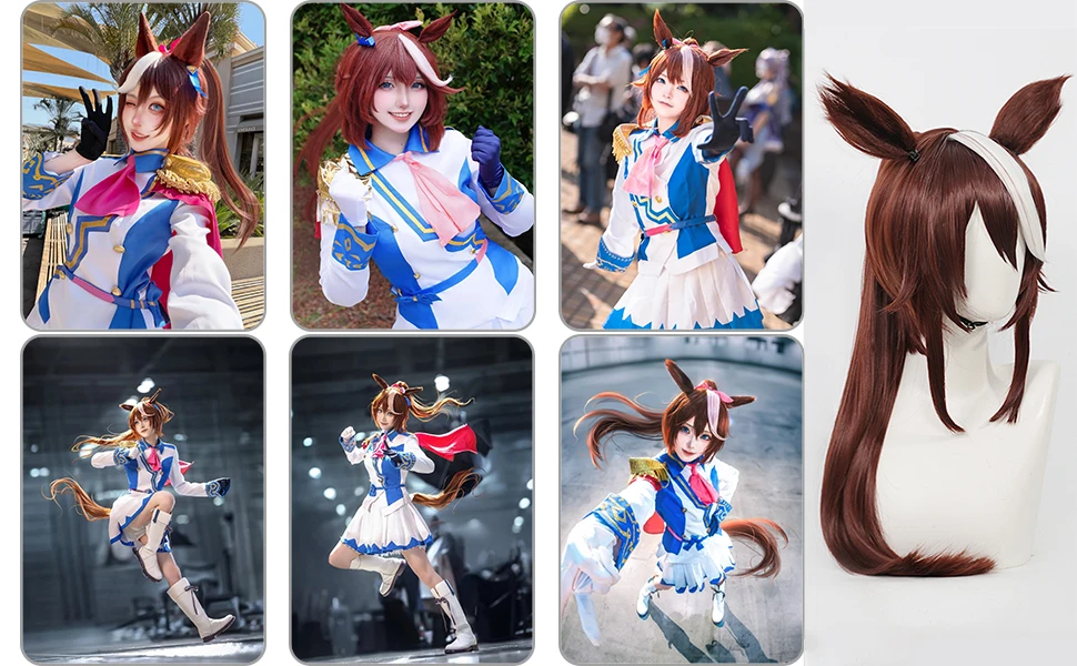 Manhattan Cafe Umamusume Pretty Derby Cosplay, lange, schwarze, glatte, hitzebeständige Kunsthaarperücke, Yugen Rose Yanagi, Midori Sayo Perücke. – Detail 8
