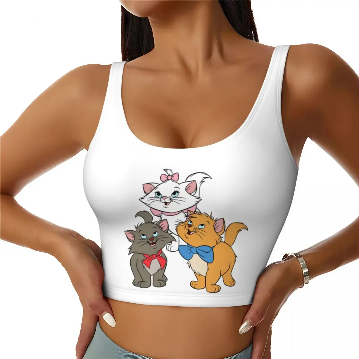 

Custom Marie Cat Workout Crop Tank Tops Women's Seamless Cartoon Kitten Yoga Running Sports Bras