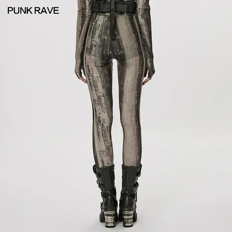 PUNK RAVE-Leggings en maille à impression serrée pour femmes, pantalons Street Wear, vêtements techniques post-apocalyptiques, sensation de désintégration, personnalité sexy