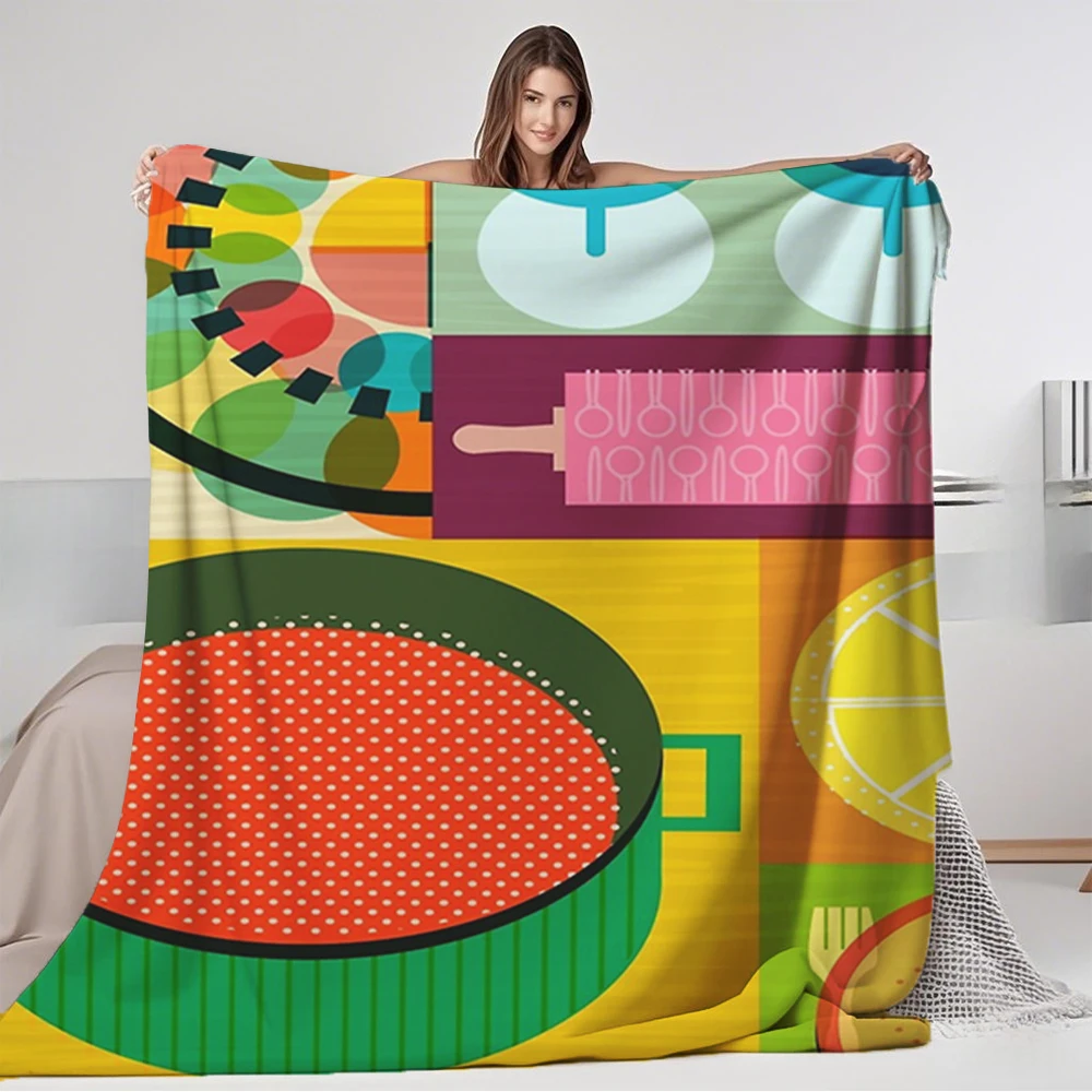 

flannel Blanket Wondercook Food Kitchen Pattern with breathable non fading resistant Modern-simple Pattern bedsheet bedcover