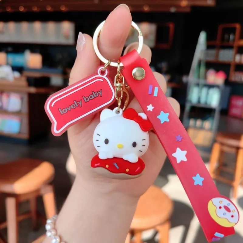

Sanrio Keychain Hello Kitty Kuromi Kawaii Anime Figures Cartoon Creative Donut PVC Car Keychain Bag Pendant Birthday Small Gift
