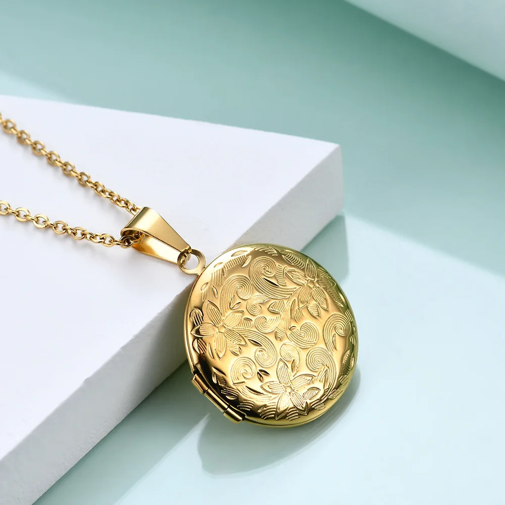 Offene Foto-Medaillon-Halskette aus Edelstahl für Damen, Anhänger zum Aufhängen von Bildern, Kette in Gold- oder Silberfarbe, Mädchen-Geburtstags-Schmuck – Detail 11