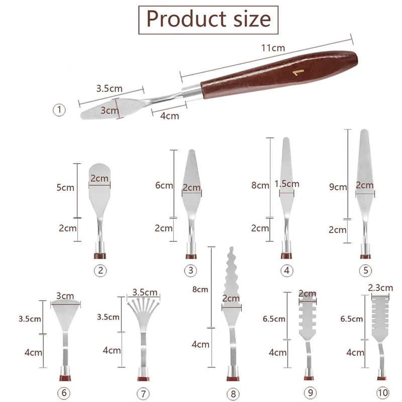 طقم سكاكين لوحة بمقبض خشبي ، أدوات رسم للأكريليك ، قماش طلاء ، 10 *