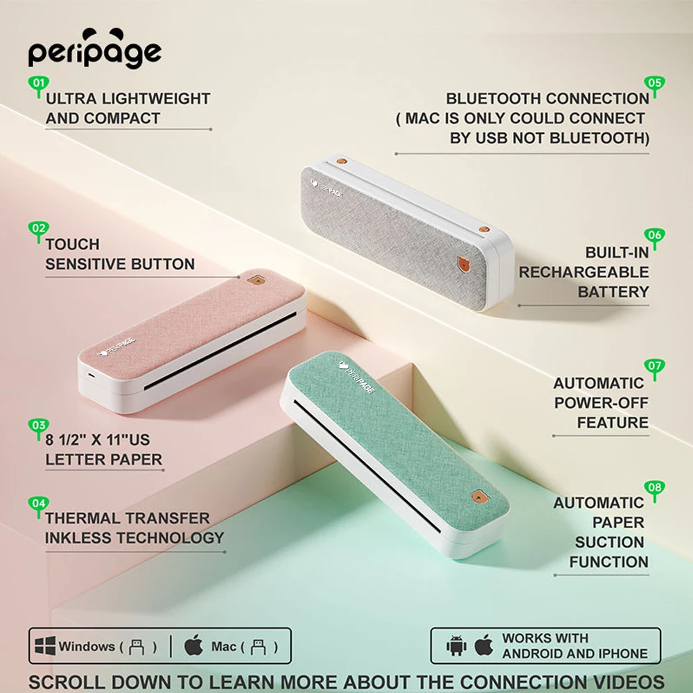 Peripage A40 P81 Inkless Portable A4 Thermal Printer Wireless Bluetooth USB Printing Text PDF Document Photos A4 Machine Maker