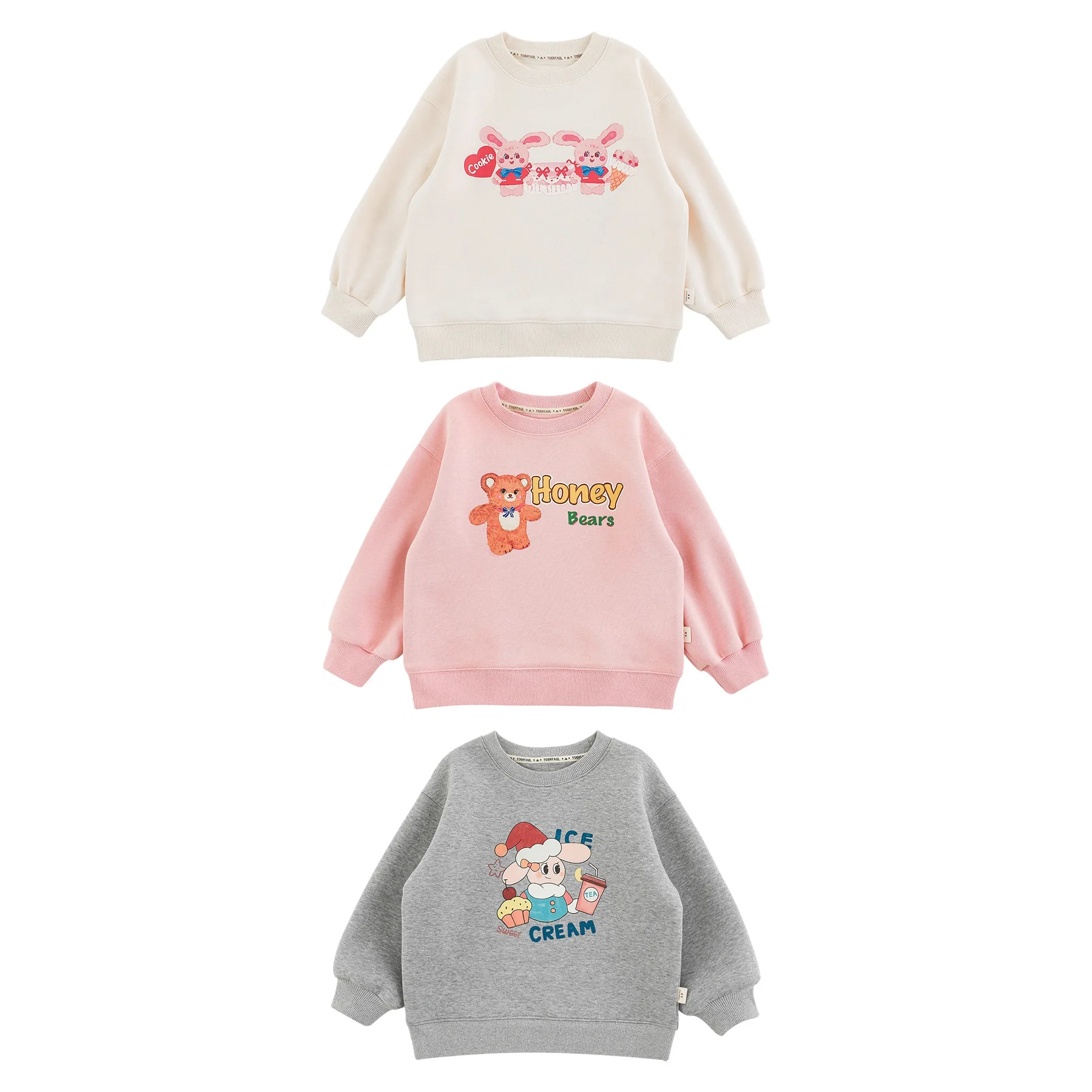

2025 Winter New Children Long Sleeve Fleece Sweatshirt Cartoon Print Boys Casual Pullover Girls Plus Velvet Thick Warm Tops
