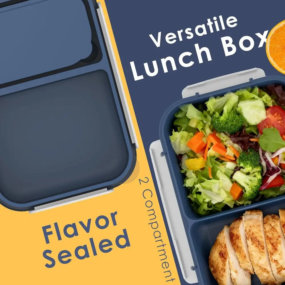 1100ML 2-Compartment Meal Prep Container with Utensil, Airtight Food Storage Container with Snap Locking Lids, Microwave/Dishwas