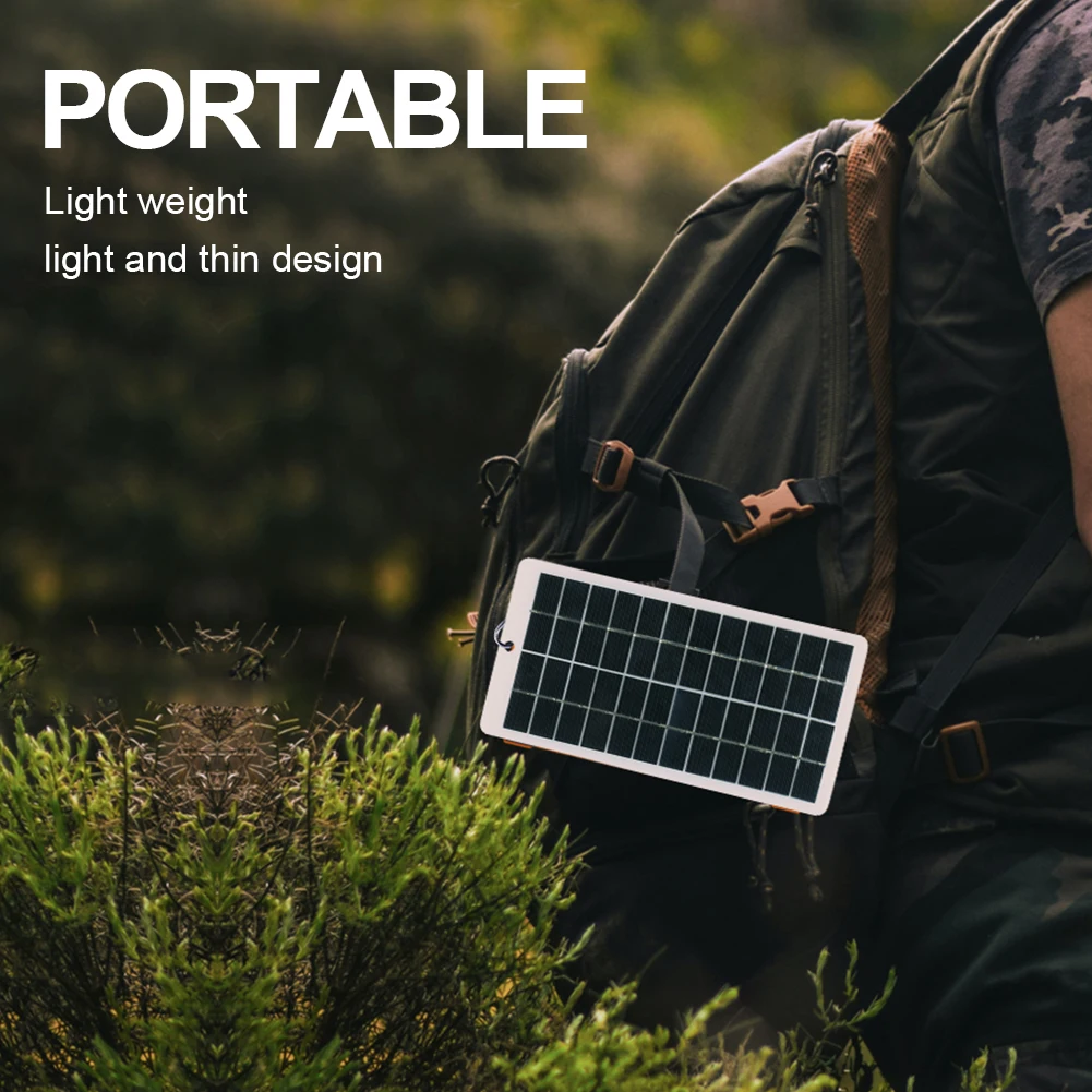 12V Solar Charger Polysilicon 10W Solar Power Bank with DC Port Carabiner Solar Charger Plate for Monitoring Camera/Mobile Phone