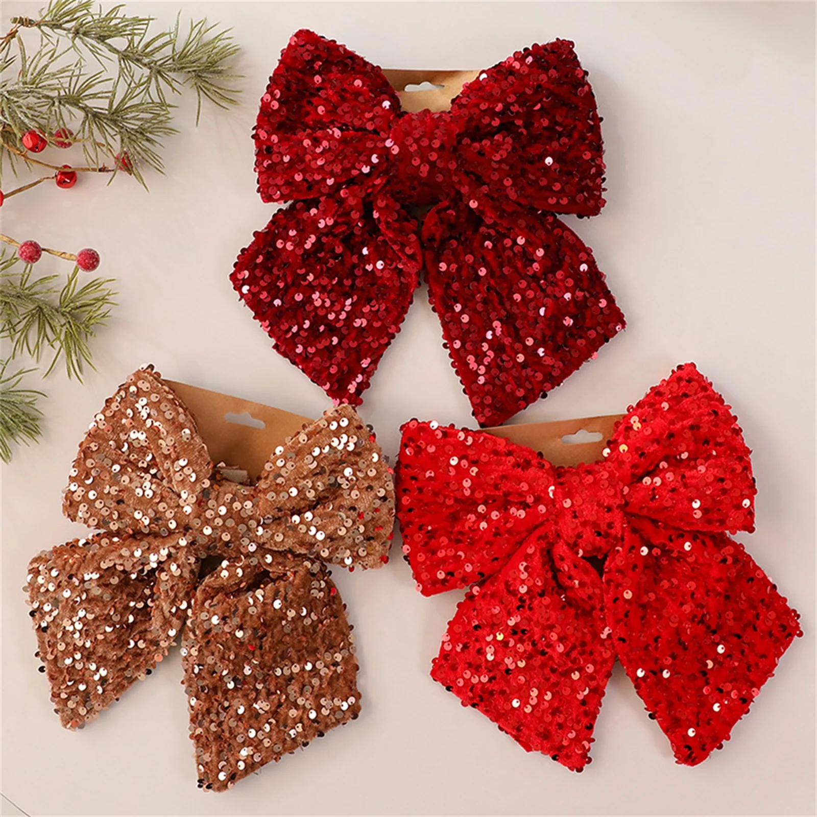 

Christmas Sequin Bow Ornament Festive Shiny Decor Accessory for Indoor Christmas Tree Holiday Party Home Decoration Favor