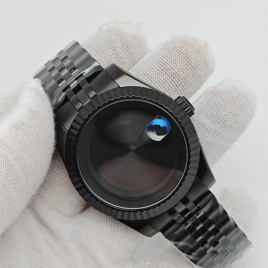 

36mm Oyster Case PVD 39mm Black Watch Case with Strap Sapphire Crystal Watch Accessories Black Case for NH35/NH36/4R Movement