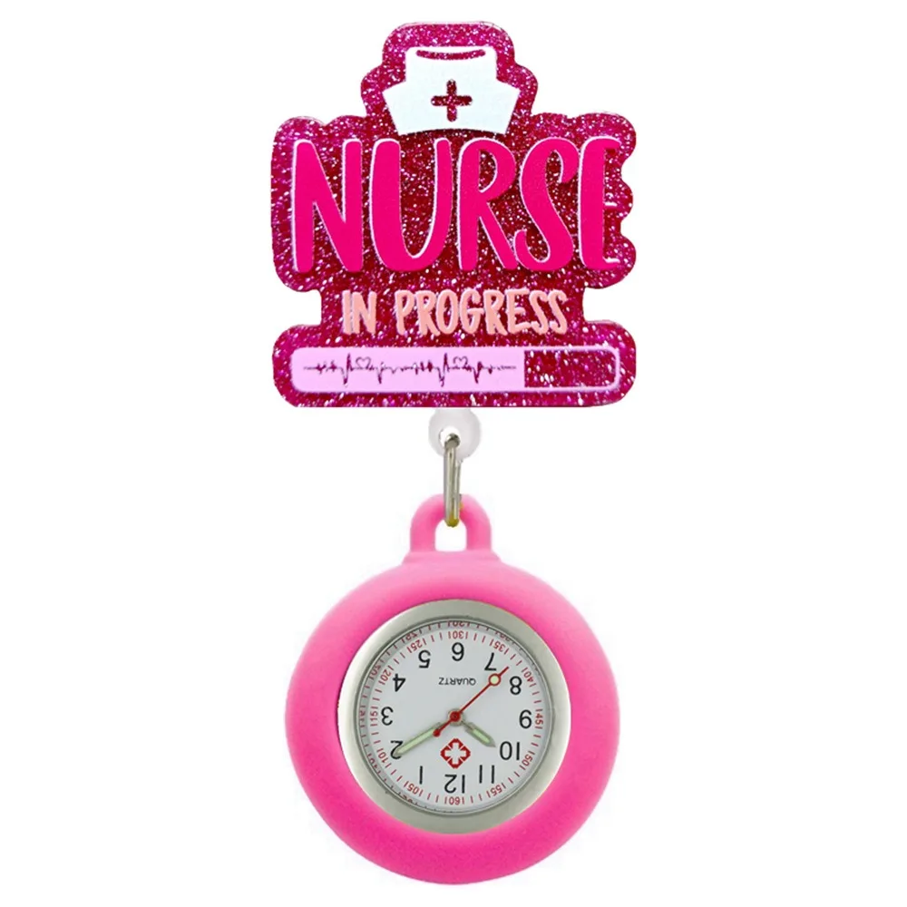 Cartoon Retractable Retractable Pocket Watch Multi-functional Clip-On Badge Reel Silicone Cartoon Glitter Nurse Watch Doctors