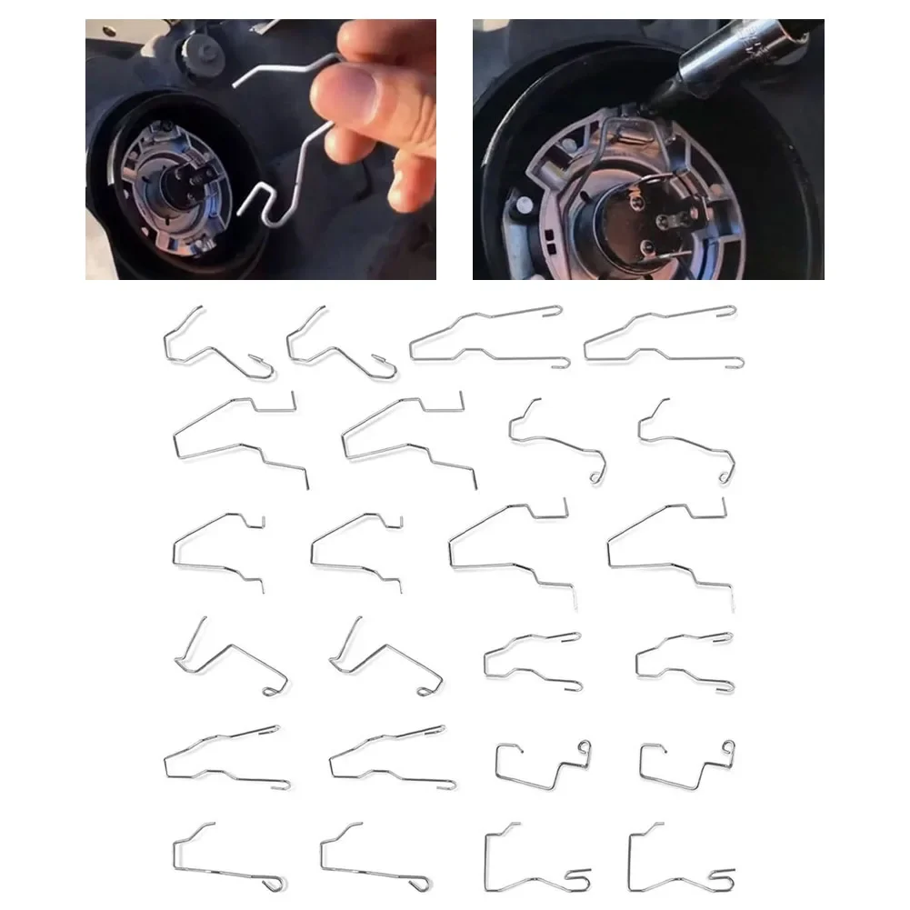 24x Assorted Headlight Bulb Retaining Clip Holder Set For H1 H3 H4 H7 Recessed Low-Beam Bulb Holder Bulb Retaining Spring Clip