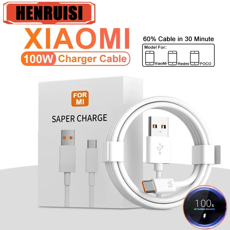 6A 100W Super Fast Charging USB Type C Cable USB-C Mobile Phone Data Cable For Huawei P40 P30 Xiaomi 14 Redmi 13 Oneplus Samsung