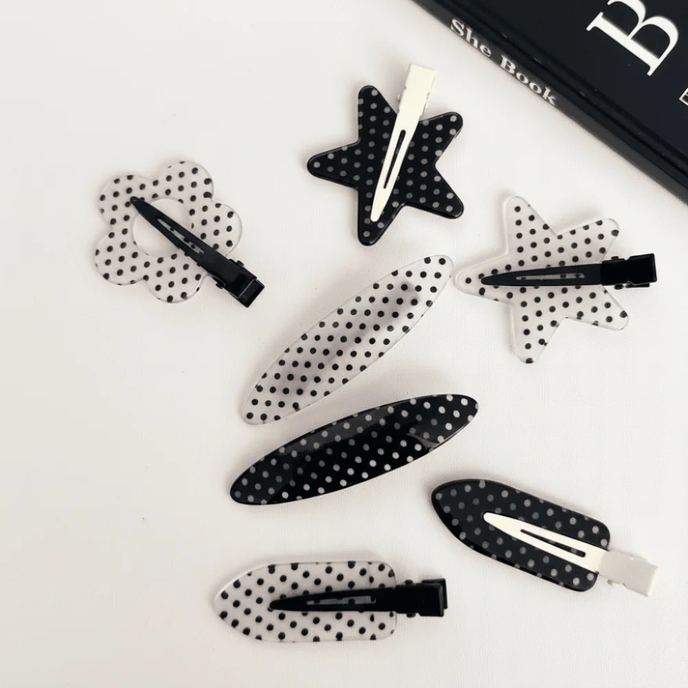 Sweet Black White Hair Clips Polka Dot Secure Hold Hair Barrettes Minimalist Design Hairpins Women Girl Hair Styling Accessories