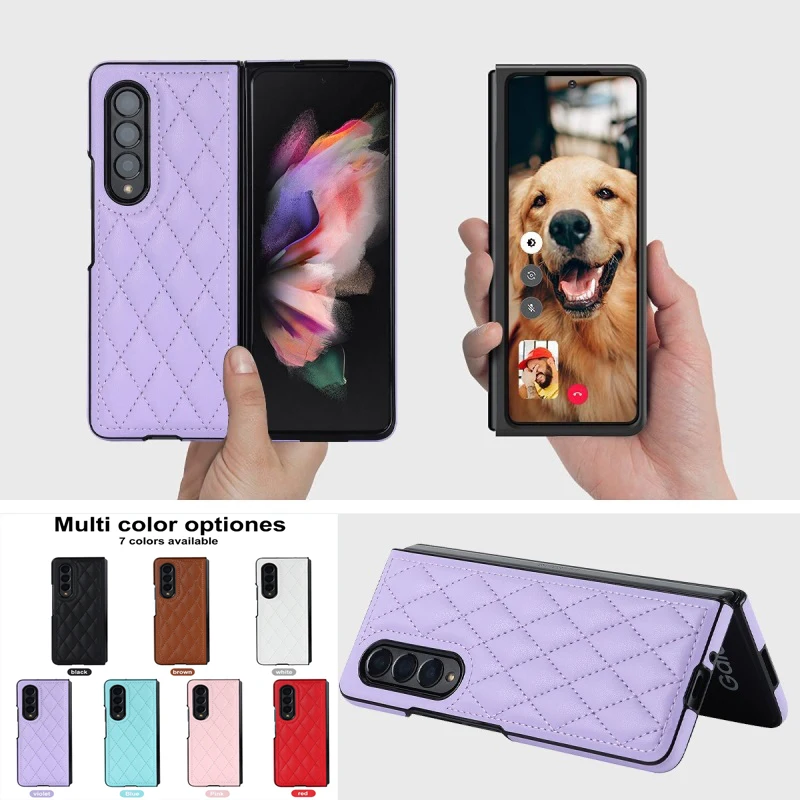 

Fashion Soft Solid Color Leather Folding Phone Cover For Samsung Galaxy Z Fold 5 4 3 Protection Shockproof Flip Phone Case Gift