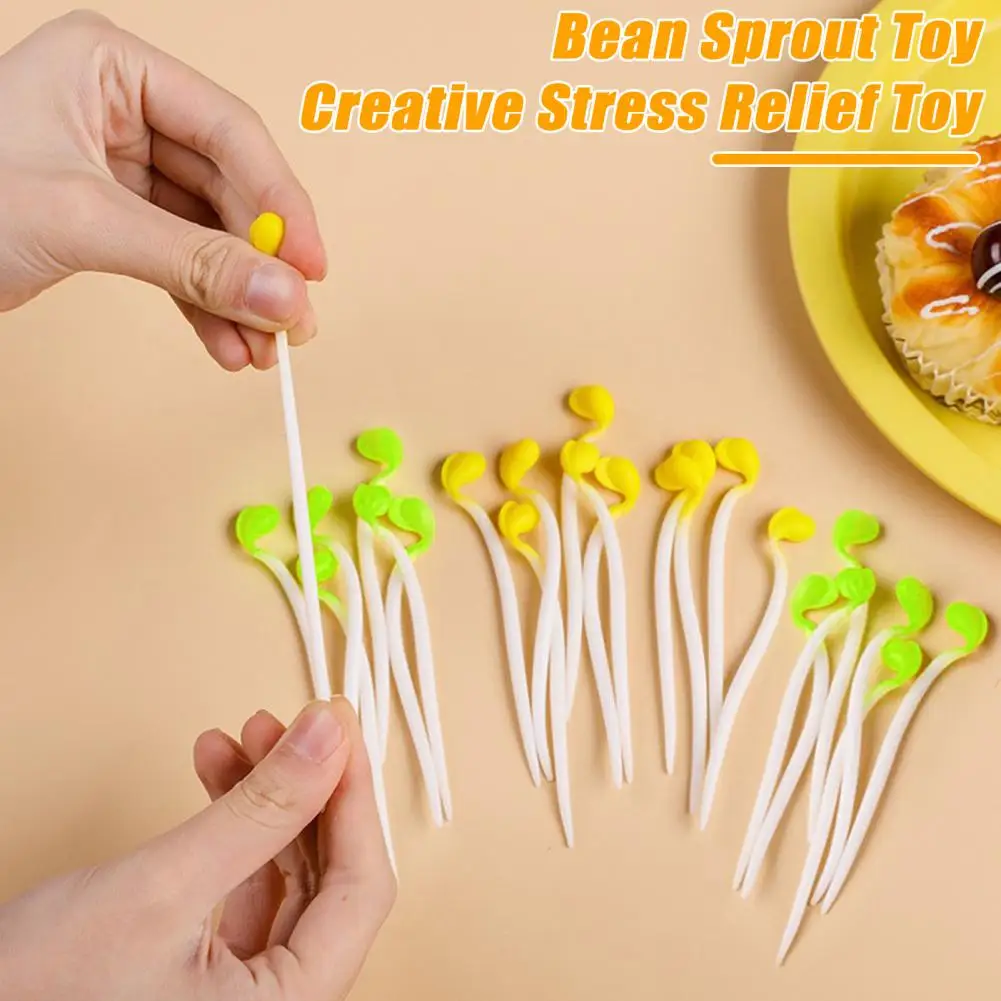 20pcs Elastic Bean Sprout Stress Relief Toys Stretchable Simulation Bean Sprouts for Kitchen Decor And Decompression Props Gift