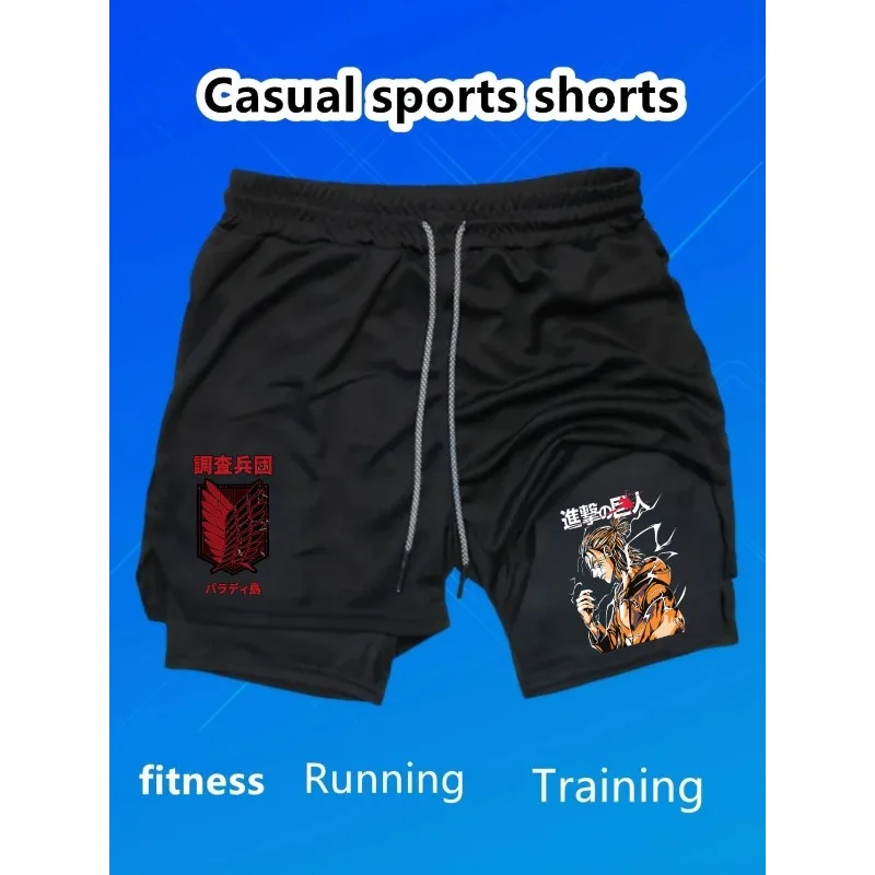 

Summer Shorts Men 2in1 Athletic Gym Workout Running Performance Shorts Captain Levi Print with Phone Pocket Quick Dry Breathable