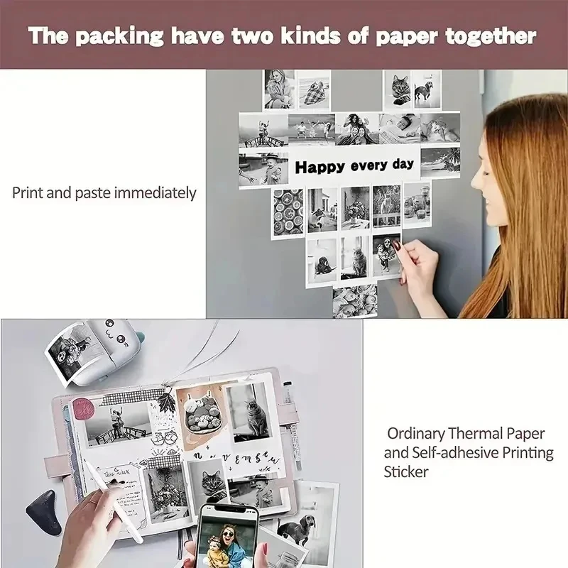 Printer Papers Thermal 57x25mm Self-adhesive Thermal Papers HD Color Label Printers for Inkless Mini Portable Printer