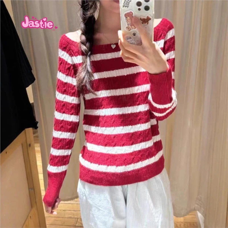 Twists Knitting White Red Winter Sweater Large Collar Long Sleeve Casual Knitting Pullovers Sweet Chic Tops Woman 2024 New