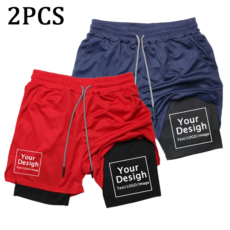 New Custom Compression Shorts Men Gym Athletic Pants Your Logo Fitness Personalized Double Layer Quick Dry 2 In 1 Sports Shorts