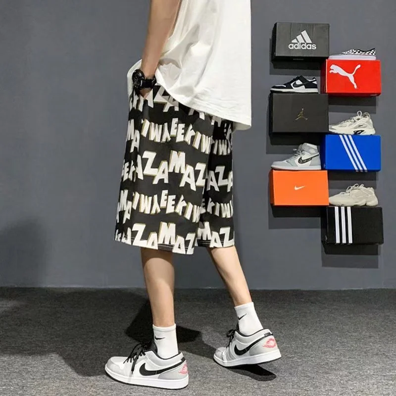 Men Letters Print Shorts Summer Loose Casual Men Bermudas Beach Holiday Shorts Breathable College Basketball Male Sports Shorts