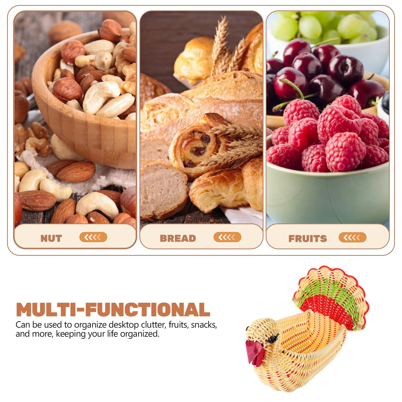 

Imitation Rattan Turkey Shape Basket Spacious Food Storage Organizer Multi-Function Fruit Container Kitchen Countertop