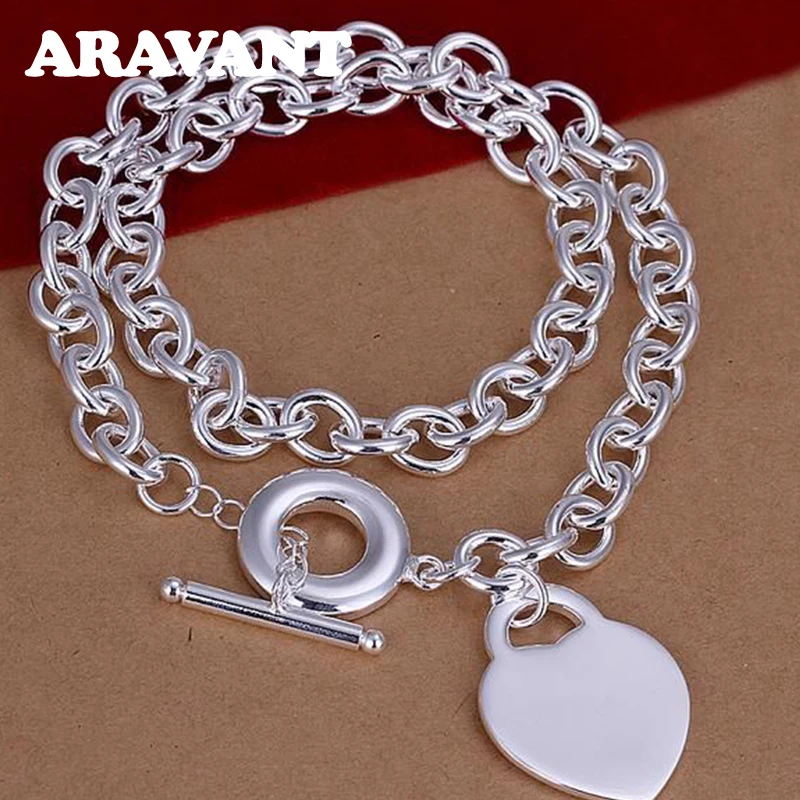 925 Silver Love Heart Necklace Chains For Women Charm Wedding Party Christmas Gifts