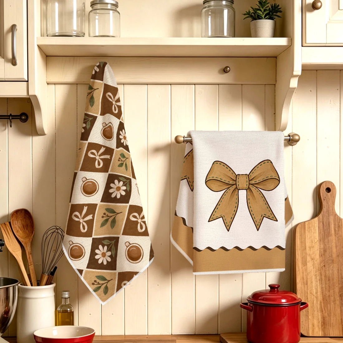2pcs Set Kitchen Towels Watercolor Maple Leaf Berry CoffeeHand Towels Christmas Decorations For Home Noel Dish Towels Gifts