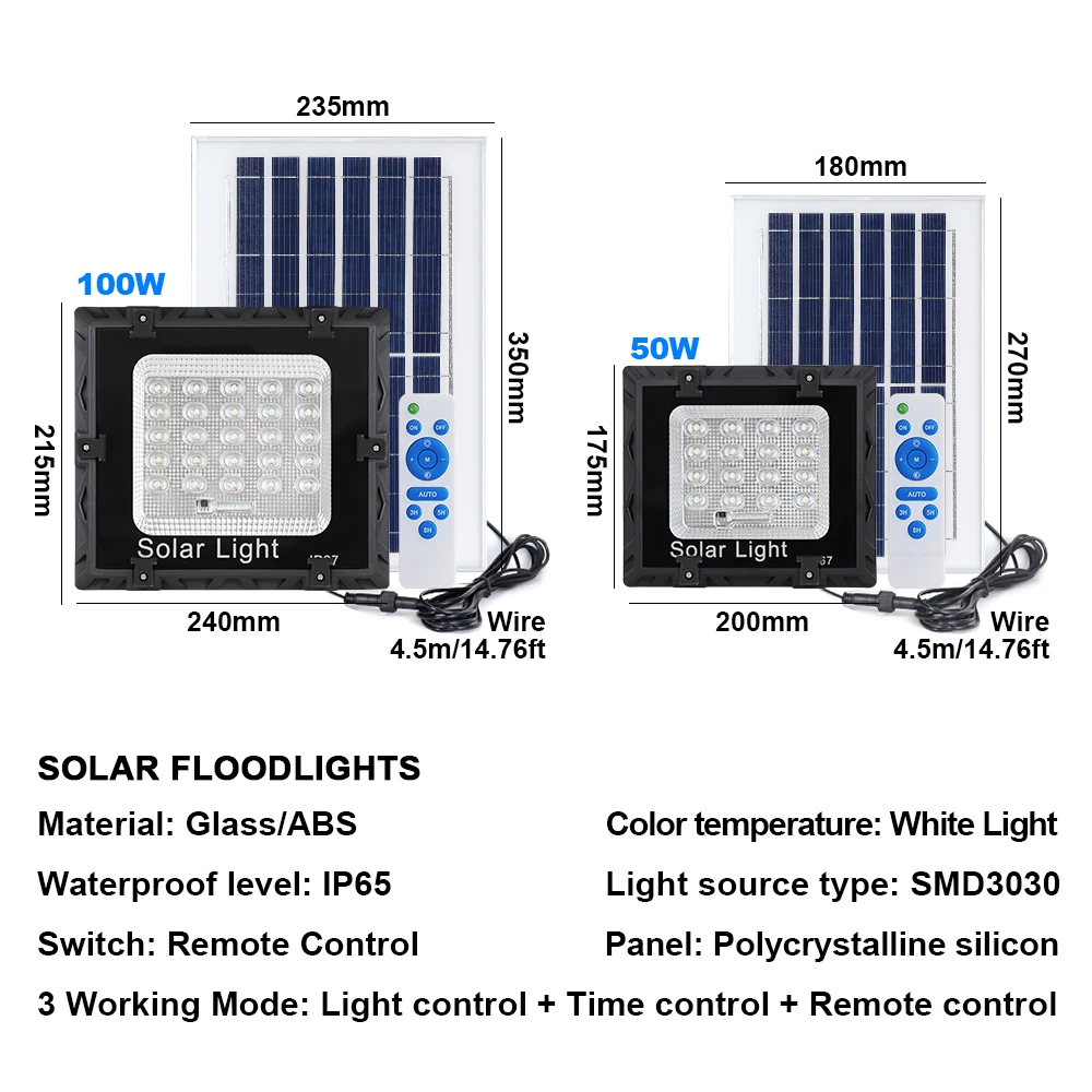 Polycrystalline Silicon LED Solar Light For Outdoor Garden Floodlight IP65 Waterproof Stairs Wall Solar Light Dimming Control