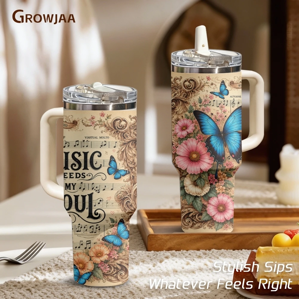 Music Feeds Soul Flowers Vacuum Flasks 40oz 3rd Gen Vacuum Insulated Stainless Steel Tumbler Cup with Handle Straw Lid for Gifts - view 2