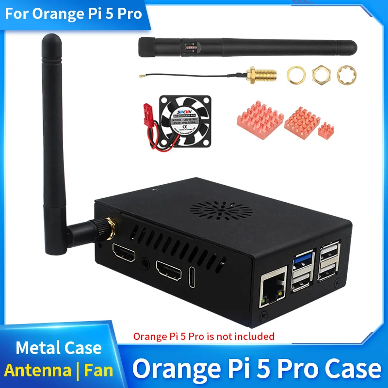 Oranje Pi 5 Pro Metalen Behuizing Met Ventilator Actieve Passieve Koeling Shell Optionele Antenne Koperen Heatinks Voor Oranje Pi 5 Pro Mini Pc