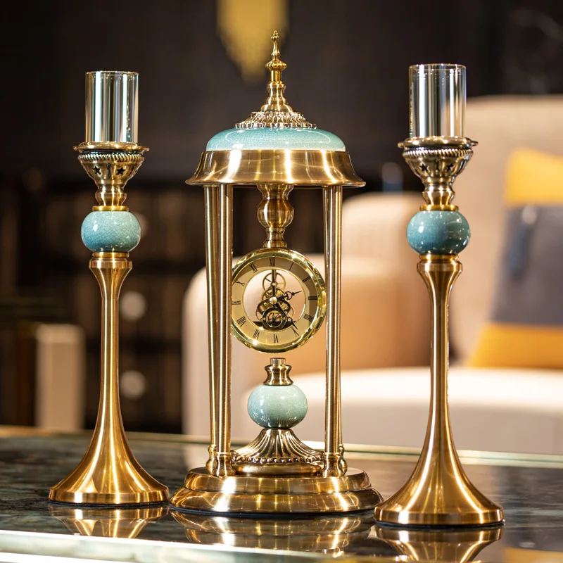 

PYJ European high-end metal clock ornament, luxury American table clock soft decoration