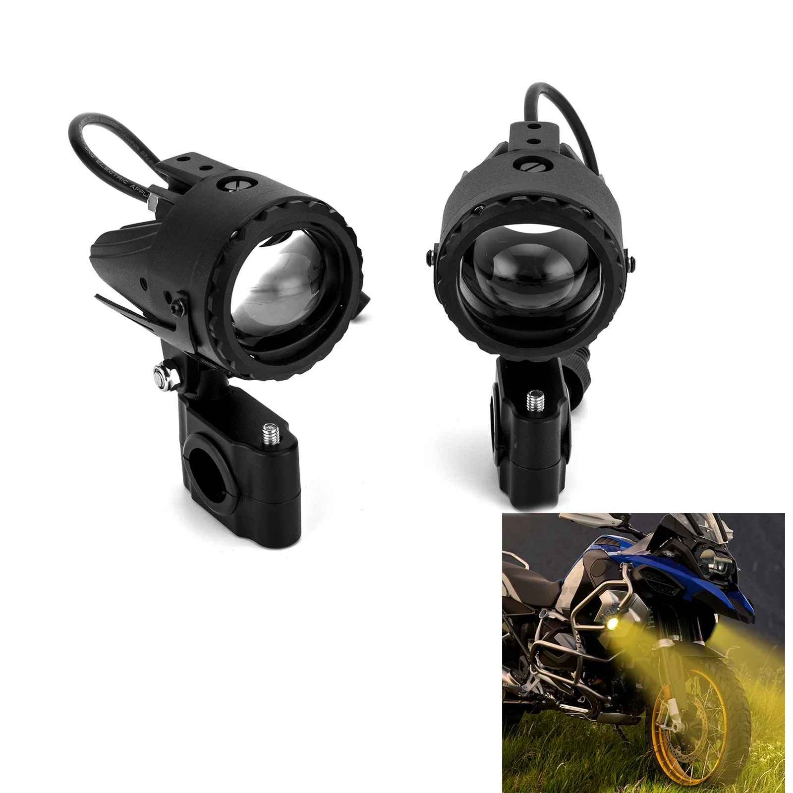 Universal ATV Motorcycle Auxiliary LED Light Kit Driving White & Amber Spotlights Fog Light for Yamaha Kawasaki Suzuki Honda