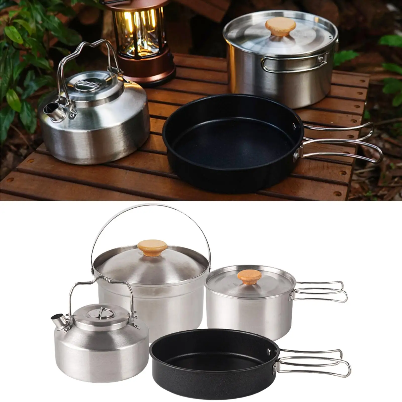 

Camping Cookware Set Saucepan with Storage Bag Pot Folded Handle Outdoor Cook