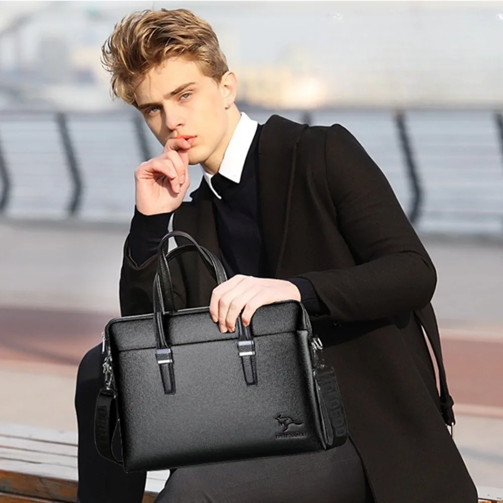 Real leather men's cross-body large-capacity 14-inch waterproof computer bag for travel and business, single-shoulder bag