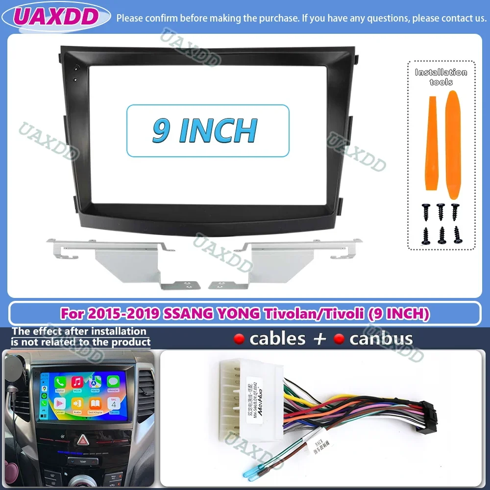 

Car Accessory 2Din 9 Inch Radio Fascia DVD GPS MP5 Panel Frame for Ssangyong Tivoli Tivolan 2015-2019 Dashboard Mount Kit CANBUS