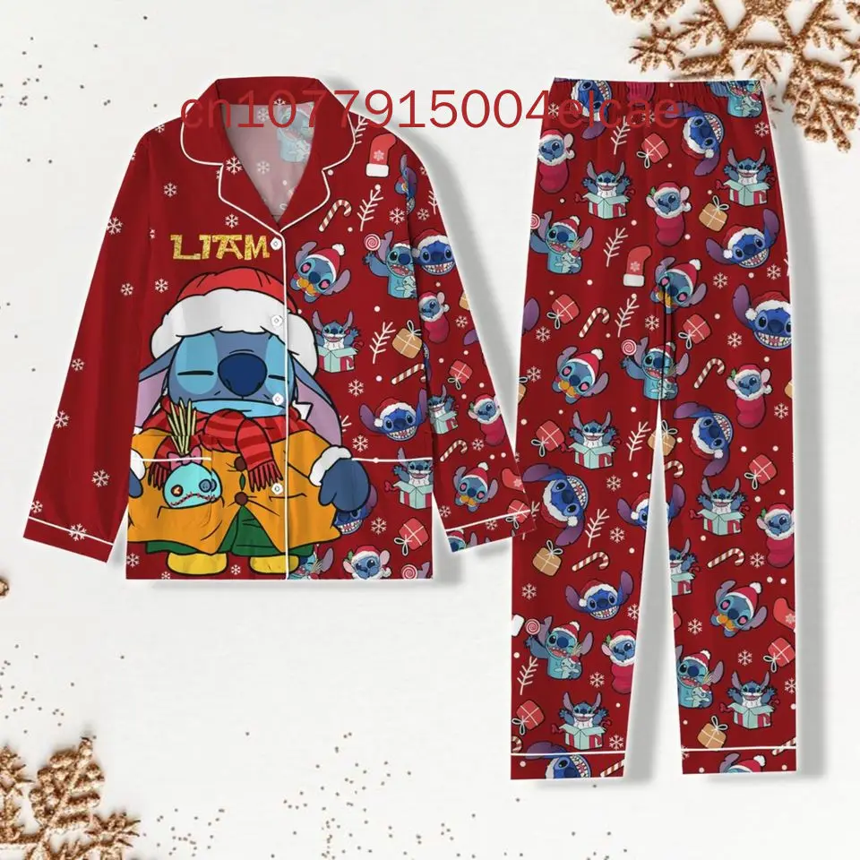 Nieuwe Stitch Pyjama Kerst Disney 3D-geprinte casual pyjamaset met lange mouwen voor heren en dames