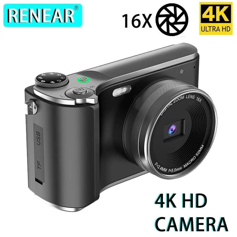 Digital Camera 4K 6X Digital Zoom 64MP Kid Camera Autofocus Vlogging Camera 180° Flip Screen For YouTube Ins Selfile Web Camera